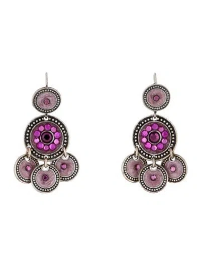 Pre-owned Gas Bijoux Enamel & Crystal Drop Earrings In Purple