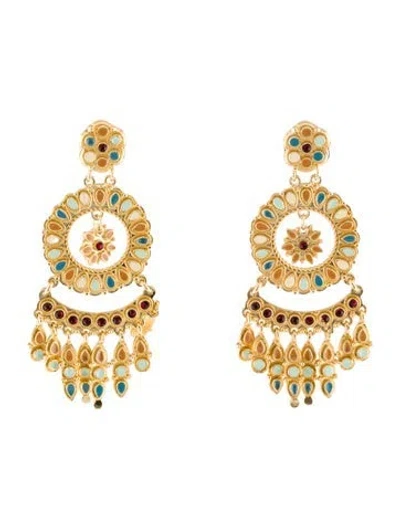 Pre-owned Gas Bijoux Enamel & Crystal "livia" Drop Earrings In Multi