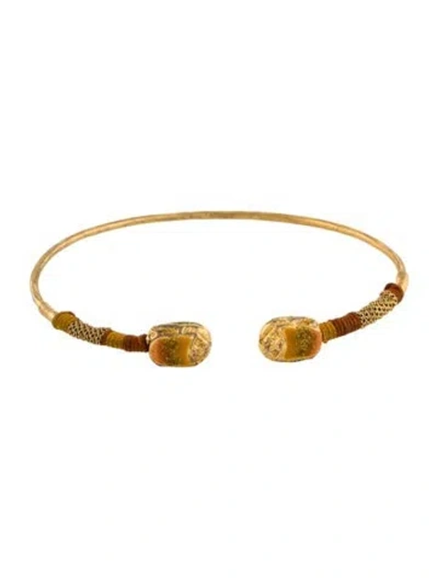 Pre-owned Gas Bijoux Enamel & Thread Duality Scaramouche Cuff Bracelet, 6.5" In Brown/yellow