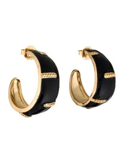 Pre-owned Gas Bijoux Enamel Hoop Earrings In Black