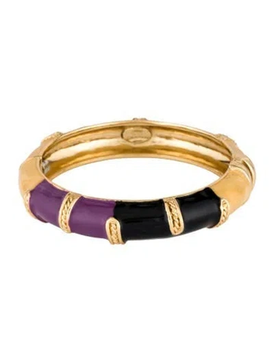 Pre-owned Gas Bijoux Enamel Idra Hinged Bangle Bracelet, 6.5" In Blac/purple/yellow