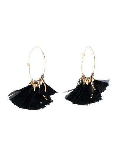 Pre-owned Gas Bijoux Feather & Bead 'marly' Hoop Earrings In Black