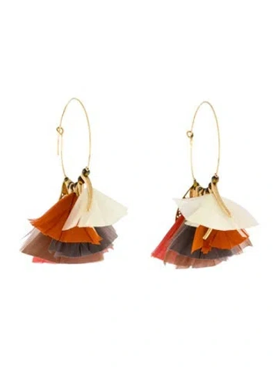 Pre-owned Gas Bijoux Feather & Bead 'marly' Hoop Earrings In Multi