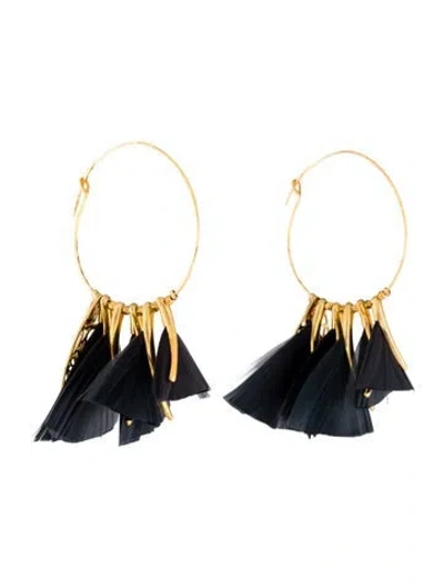 Pre-owned Gas Bijoux Feather & Bead Marly Hoop Earrings In Multicolor