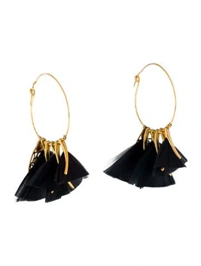 Pre-owned Gas Bijoux Feather & Bead 'marly' Hoop Earrings In Multicolor