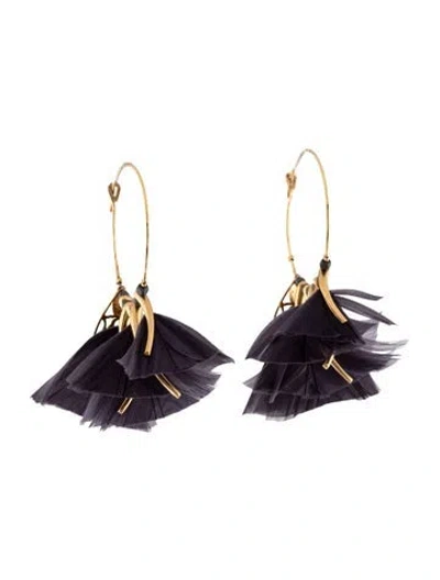 Pre-owned Gas Bijoux Feather & Bead Marly Hoop Earrings In Purple