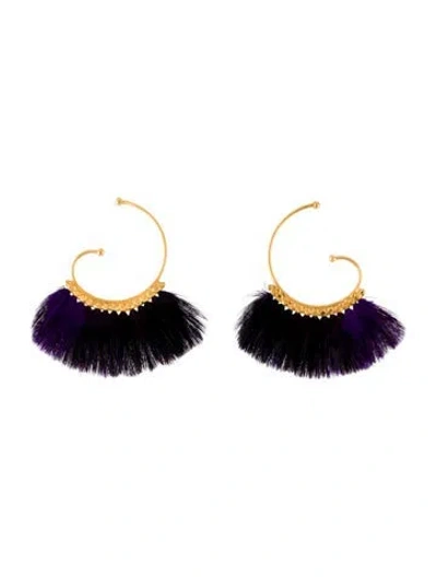 Pre-owned Gas Bijoux Feather Buzios Hoop Earrings In Burgundy/purple