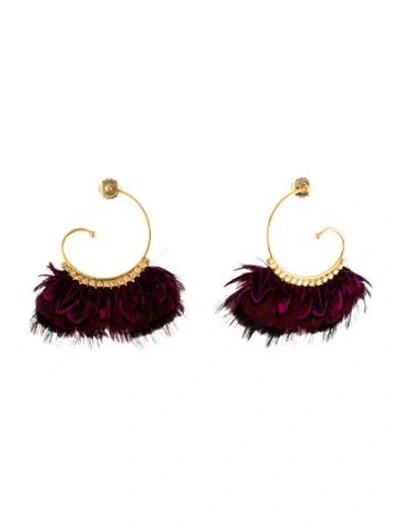 Pre-owned Gas Bijoux Feather Buzios Hoop Earrings In Multi