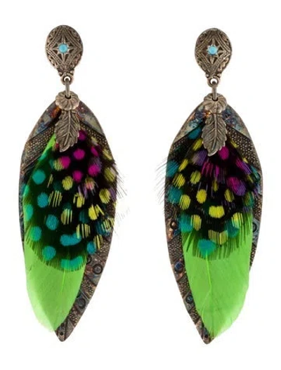 Pre-owned Gas Bijoux Feather Drop Earrings In Green