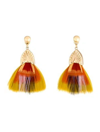 Pre-owned Gas Bijoux Feather Drop Earrings In Orange