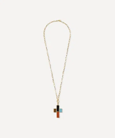 Gas Bijoux Gold-plated Croix Enamel Pendant Necklace In Gray