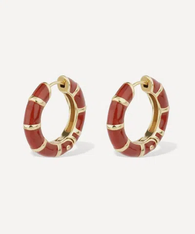 Gas Bijoux Gold-plated Mini Bambou Enamel Hoop Earrings In Brown