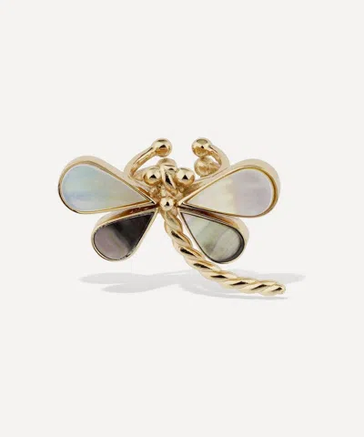 Gas Bijoux Gold-plated Mother Of Pearl Dragonfly Ring In Gray