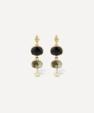 Gas Bijoux Gold-plated Small Silene Onyx And Labradorite Drop Earrings