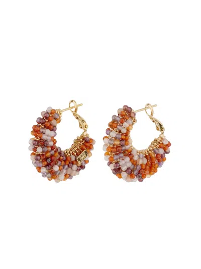 Gas Bijoux Izzia Beaded Hoop Earrings In Orange