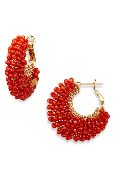 Gas Bijoux Izzia Beaded Hoop Earrings In Red