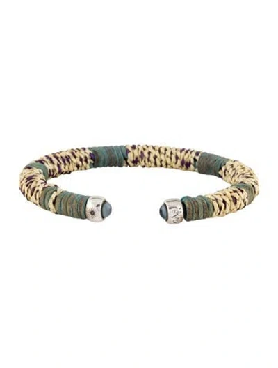 Pre-owned Gas Bijoux Leather & Raffia Cuff Bracelet, 6.5" In Multi