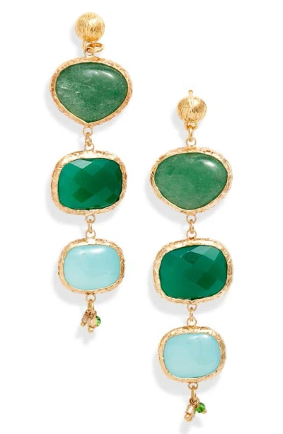 Gas Bijoux Linear Drop Earrings In Multi Green