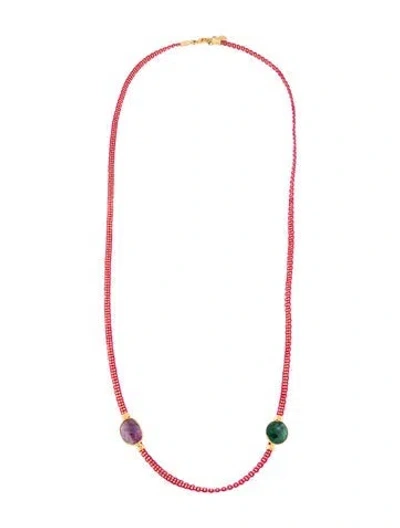 Pre-owned Gas Bijoux Long Stone Necklace, 32.5" In Red
