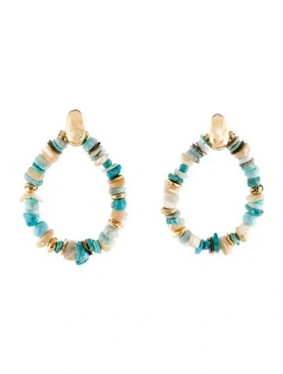 Pre-owned Gas Bijoux Mother Of Mother & Bead Aloha Hoop Earrings In Blue