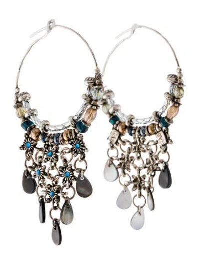 Pre-owned Gas Bijoux Mother Of Pearl & Crystal Hoop Earrings In Blue
