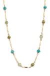 Gas Bijoux Perla Serti Beaded Station Necklace In Blue Shades