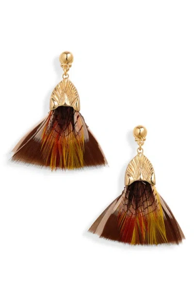 Gas Bijoux Plumette Drop Earrings In Gold Brown Pink