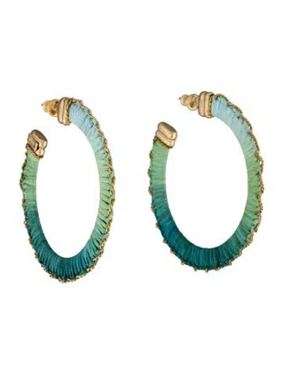 Pre-owned Gas Bijoux Raffia Hoop Earrings In Blue/green