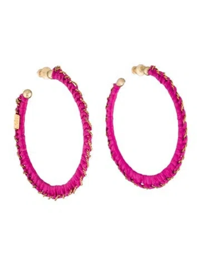 Pre-owned Gas Bijoux Raffia Hoop Earrings In Pink