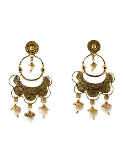 Pre-owned Gas Bijoux Scallop Drop Hoop Earrings In White