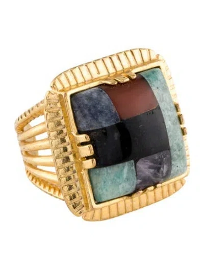 Pre-owned Gas Bijoux Stone Arty Chevaliere Cocktail Ring In Multi