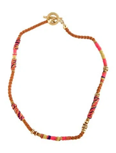 Pre-owned Gas Bijoux Thread Marceau Braided Choker Necklace, 17" In Blue/brown/pink