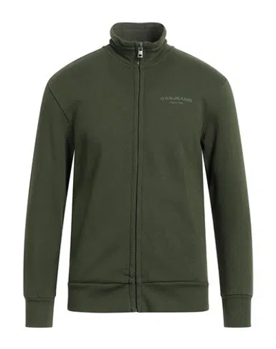 Gas Man Sweatshirt Khaki Size S Cotton, Elastane In Green