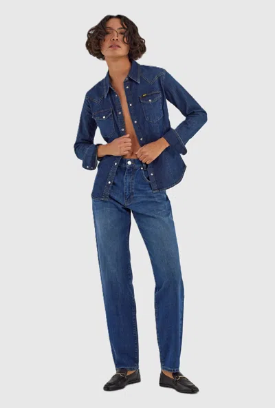 Gas Medium Blue Woman Denim Shirt In Brown