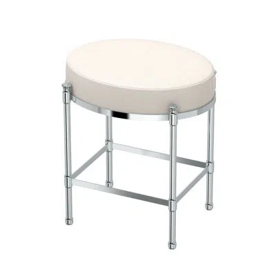 Gatco 19.50"h Oval Vanity Stool With Leather Cushion | Oval Ottoman With 3" Leather Cushion In Chrome,ivory