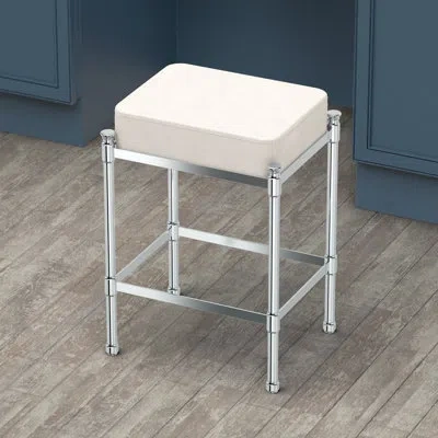 Gatco 19.50"h Rectangle Vanity Stool With Leather Seat | Leather Ottoman With 3" Cushion In Chrome,white