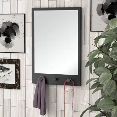 Gatco Glam Wall Mounted Framed Rectangle Mirror With 3 Hooks | 29"h X 20"w Framed Mirror In Matte Black