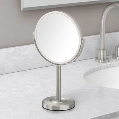 Gatco Latitude Ii Bathroom Tabletop Mirror |double Sided 3x Magnification Make-up Mirror, Rotates 360 Degr In Satin Nickel