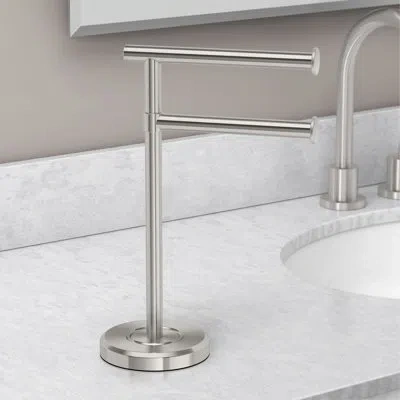 Gatco Latitude Ii Countertop 2-arm Hand Towel Stand | 1 Arm Swivels In Satin Nickel