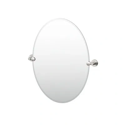 Gatco Reveal Wall Mounted Frameless Oval Bathroom Vanity Mirror | Pivoting (tilting) And Beveled In Satin Nickel