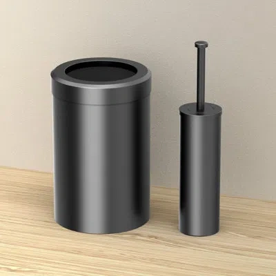 Gatco Round Wastebasket/toilet Brush Holder Bundle In Matte Black