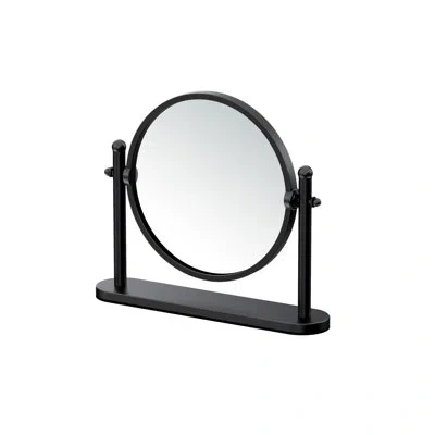Gatco Solid Brass Tabletop Round Make-up Mirror, 3x Magnification Vanity Mirror | Cosmetic Countertop Doub In Matte Black