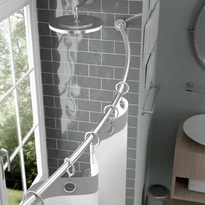 Gatco Wall Mount 42"-72" Stainless Steel Curved Shower Rod / Hotel Style Shower Rod In Satin Nickel