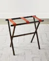 Gate House Furniture Bamboo Inspired Luggage Rack With Leather Straps In Dk Brown/tan