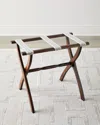 Gate House Furniture Greek Key Straps Luggage Rack In Dk Brown/pewter
