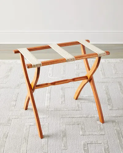 Gate House Furniture Greek Key Straps Luggage Rack In Lt Brown/cream