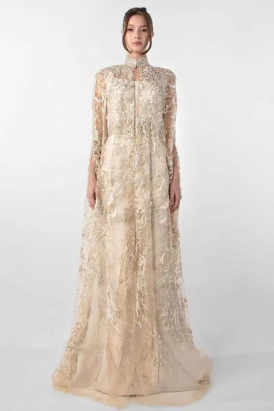 Gatti Nolli By Marwan Crepe Gown With Embroidered-cape