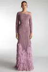 GATTI NOLLI BY MARWAN GATTI NOLLI BY MARWAN GOWN WITH FEATHERED HEM