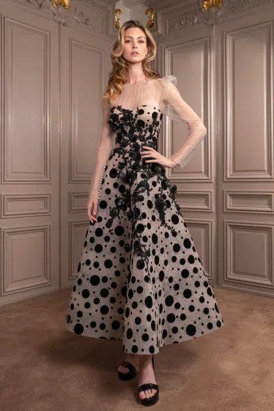 Gatti Nolli By Marwan Illusion Sleeve Dotted Dress In Multi