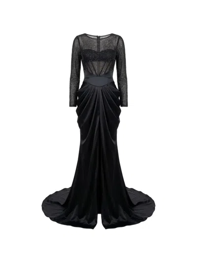 Gattinolli By Marwan Embroidered Mermaid Dress In Black